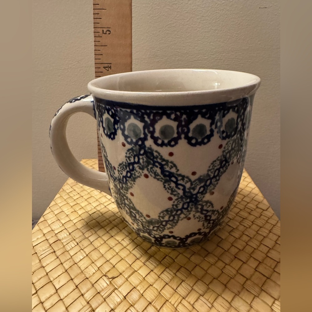 Boleslawiec Polish Pottery Blue & Green Floral Trellis Mug. Hand-Made A3